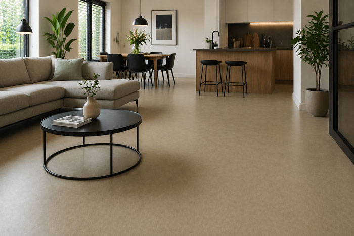 Marmoleum vloer Eindhoven strak gelegd in moderne woonkamer